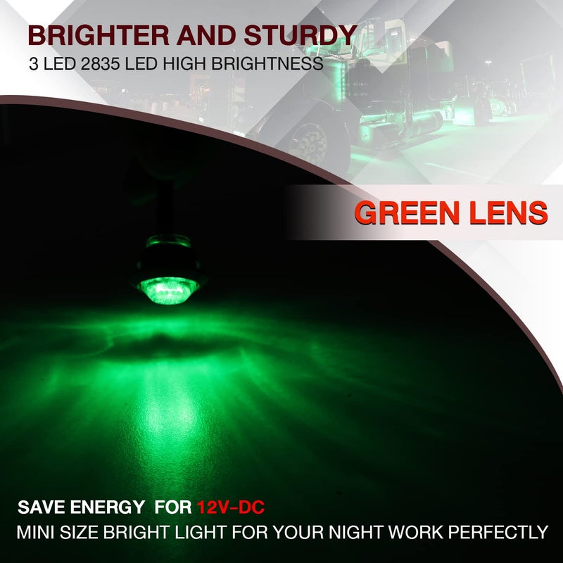 TMH 100 Pcs 3/4 Inch Round 3 LED Side Marker Indicator Lights 12V DC (Green (100 PCS)) - Image 5